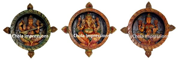 Lakshmi Ganesh Saraswati Circular Wooden Wall Mount Set Lakshmi Ganesh Saraswati Circular Wooden Wall Mount Set